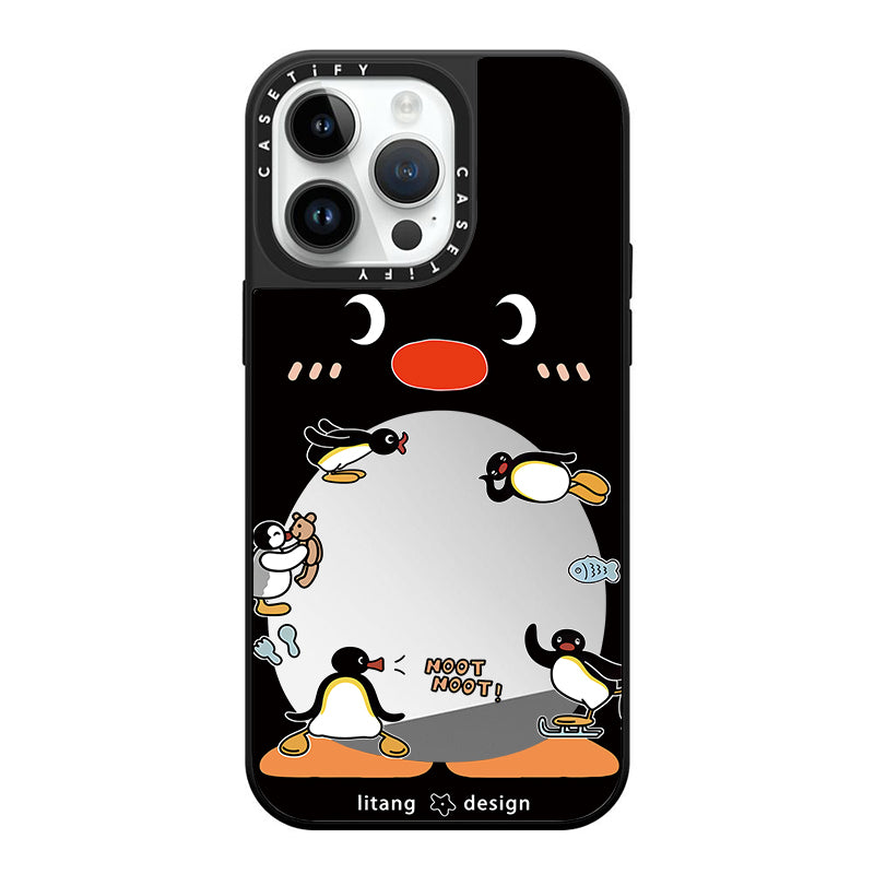 Pingu Penguin Noot Noot Mirror Case with Flip Lens Stand for iPhone 17 16 Pro Max