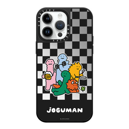 JOGUMAN Dino Checkerboard Mirror Case with Flip Lens Stand for iPhone 17 16 Pro Max