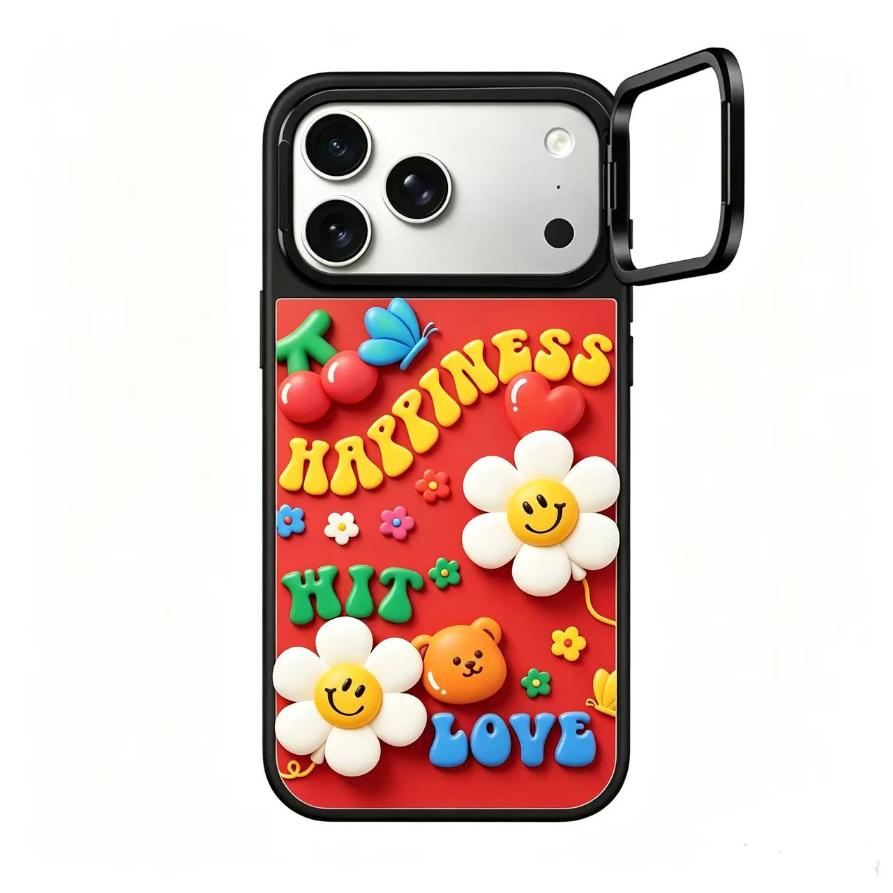 Wiggle Wiggle Happiness Red Mirror Case with Flip Lens Stand for iPhone 17 16 Pro Max