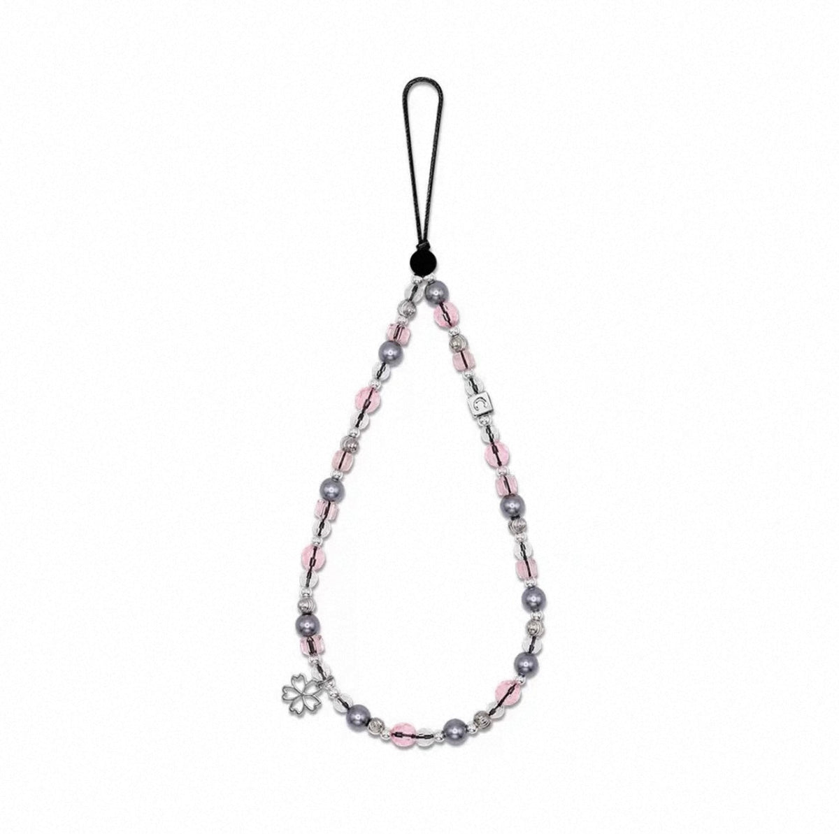 Sakura Pearl Phone Charm | Pink & Gray Beaded Case Strap