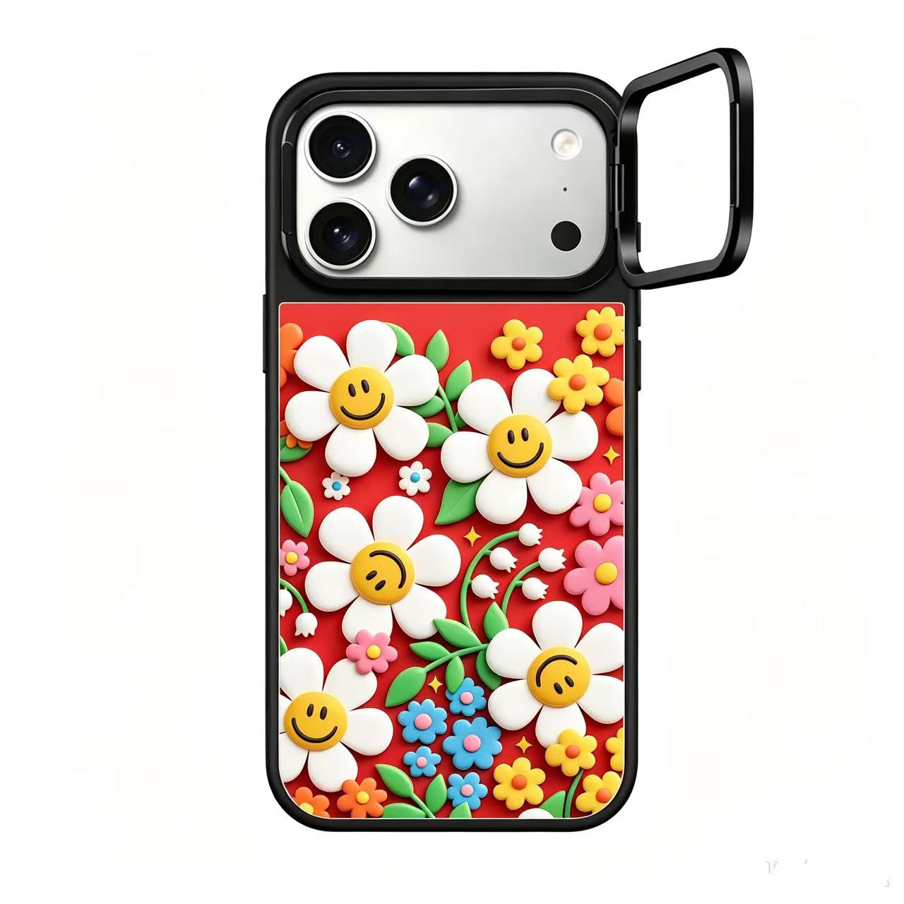 Wiggle Wiggle Floral Red Mirror Case with Flip Lens Stand for iPhone 17 16 Pro Max