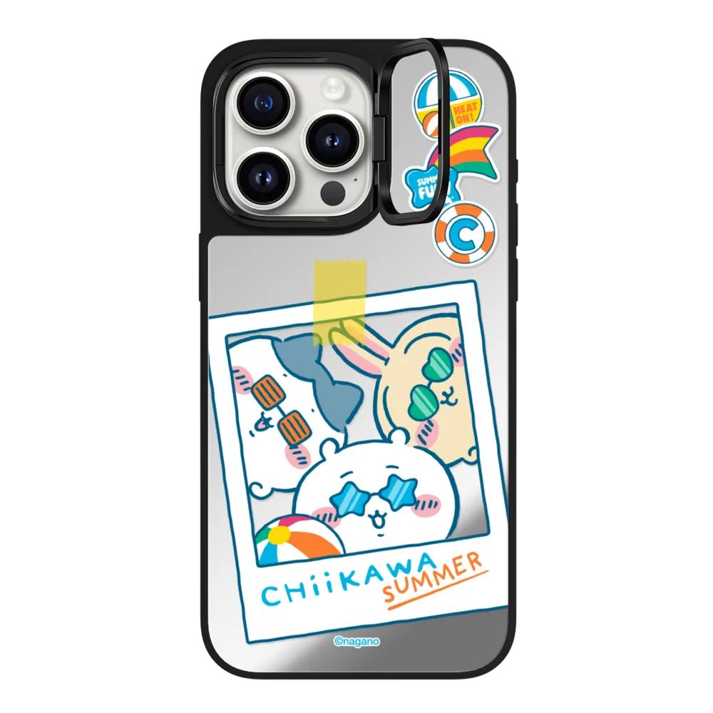 Chiikawa Summer Fun Mirror Case with Flip Lens Stand for iPhone 17 16 Pro Max