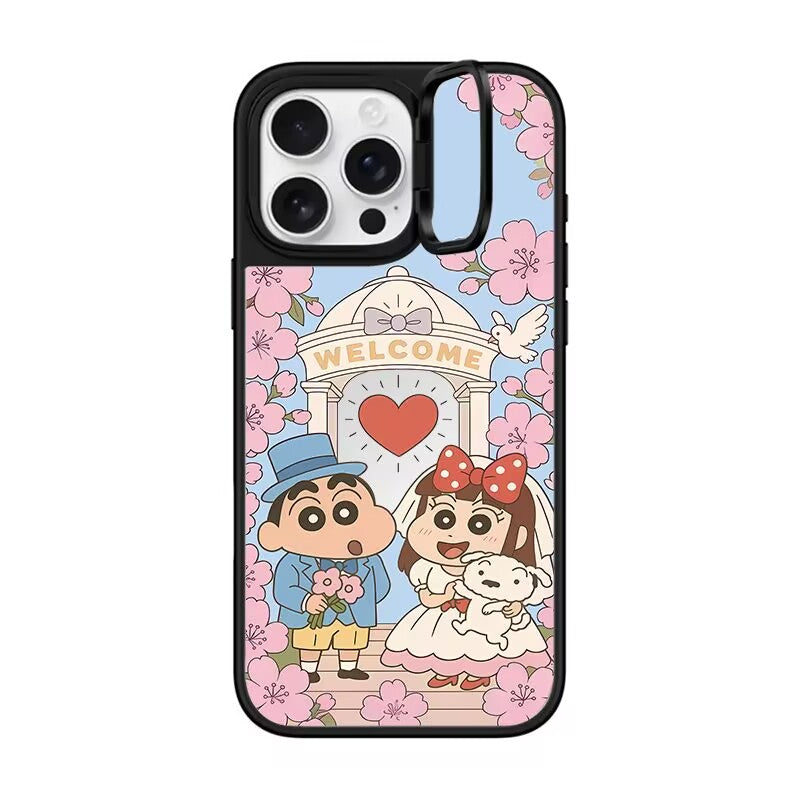 Crayon Shin-chan Wedding Mirror Case with Flip Lens Stand for iPhone 17 16 Pro Max